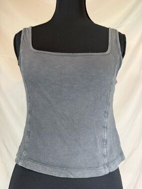 Aerie Gray Cropped Tank Top 🩶 Square Neck Mineral Wash Style Medium